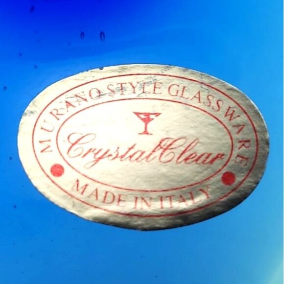 Hand Blown Murano Style Art Glass Trinket Dish Crystal Clear Blue Abstract Italy - Picture 10 of 10